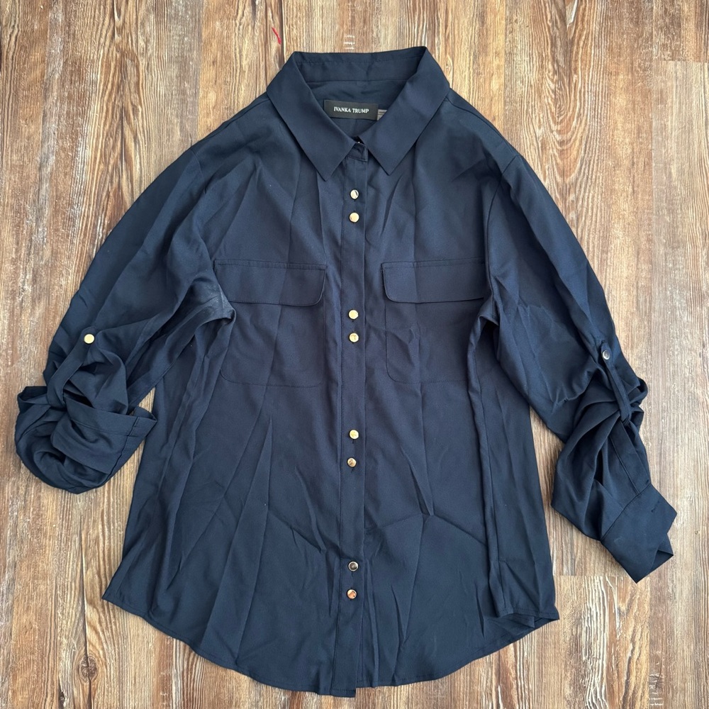 Ivanka Trump Navy Button-Up Blouse